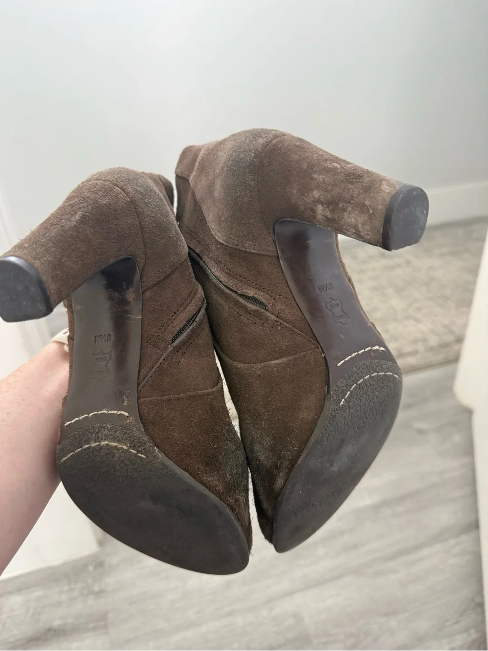Tory Burch Brown Suede Ankle Booties with Gold Zipper Detail
